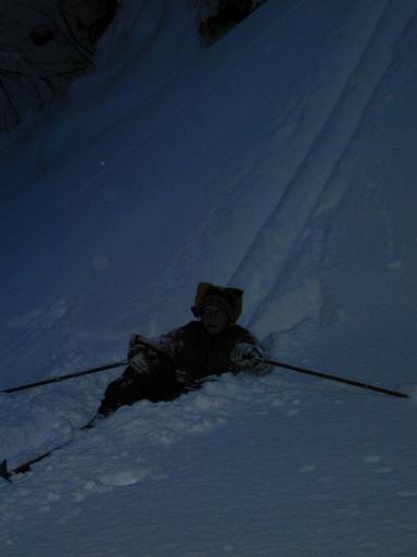 Amelia after skiing down a steep hill.