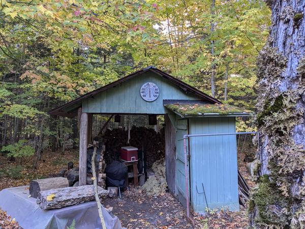 Woodshed with new thermometer in place.
