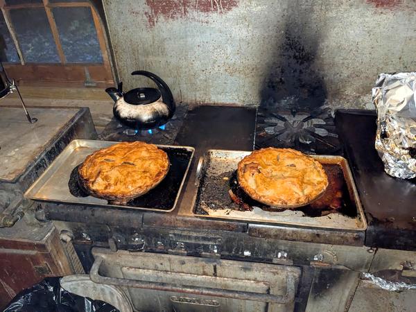 The apple pies out of the oven.